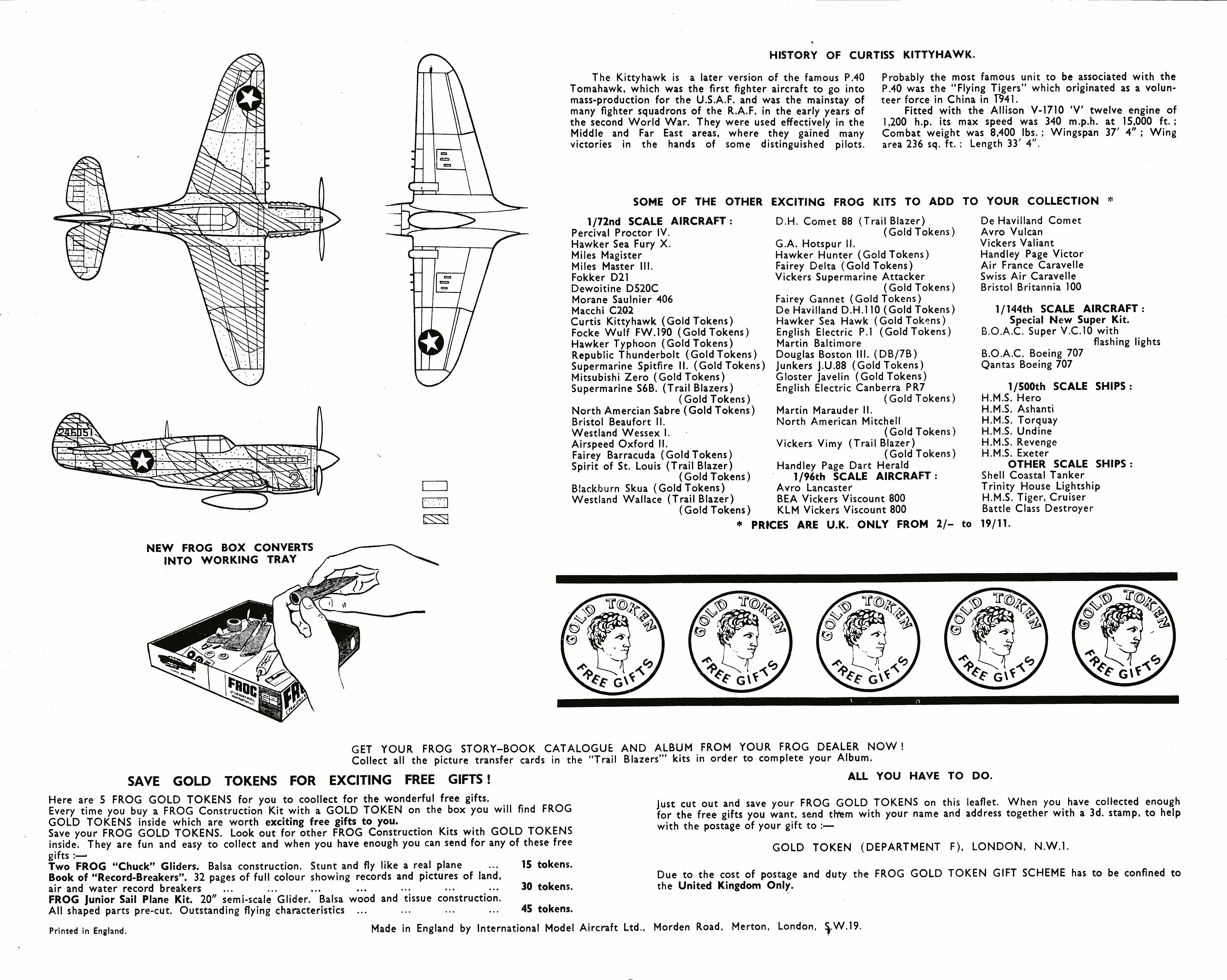 Верх коробки FROG F391 Curtiss P-40E Warhawk (Kittyhawk IA), Black series, Rovex Industries Ltd, 1966-67